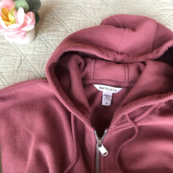 Light fleece, mauve color hoodie. Full zip, drawstring hood, 2 pockets. - Picture 2 of 3